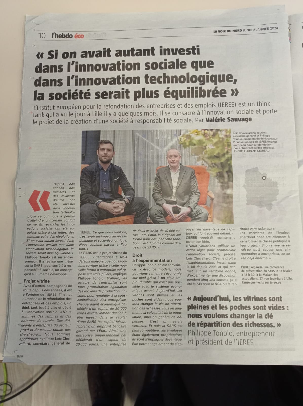 Article IEREE sur La Voix du Nord